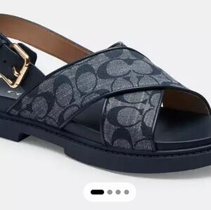Coach Fraser Midnight Navy Chambray Sandals Sz 9